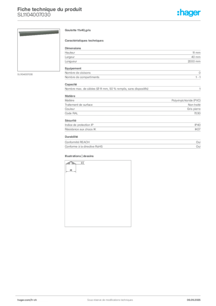 Image Hager Fiche technique du produit SL1104007030 | Hager Suisse