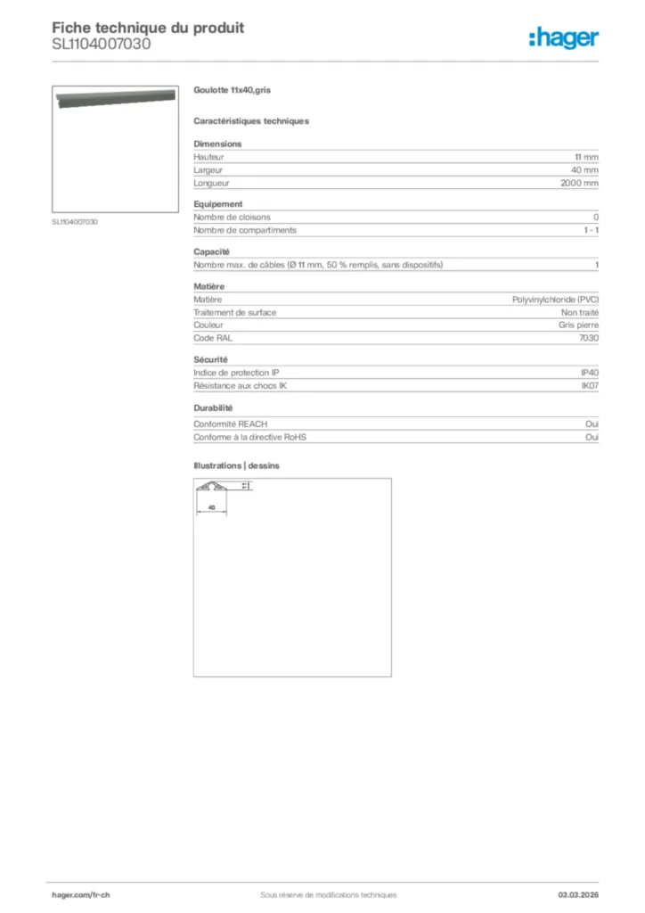 Image Hager Fiche technique du produit SL1104007030 | Hager Suisse