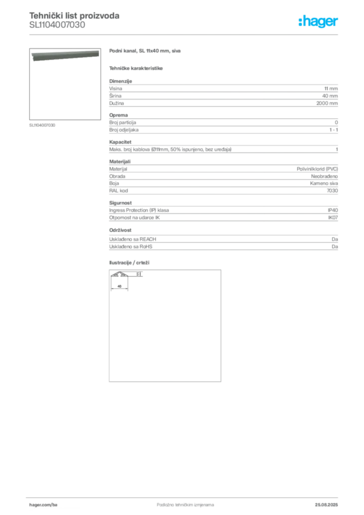 Slika Hager Product data sheet SL1104007030  | Hager