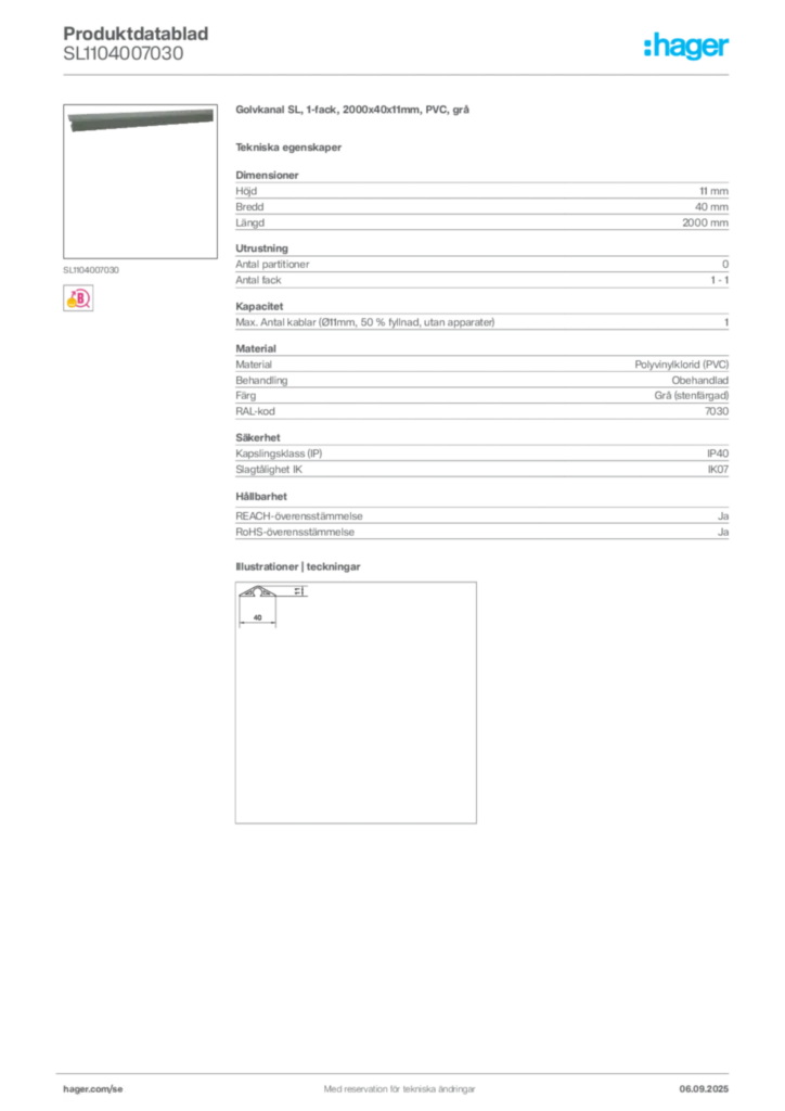 Bild Hager Produktdatablad SL1104007030 | Hager Sverige
