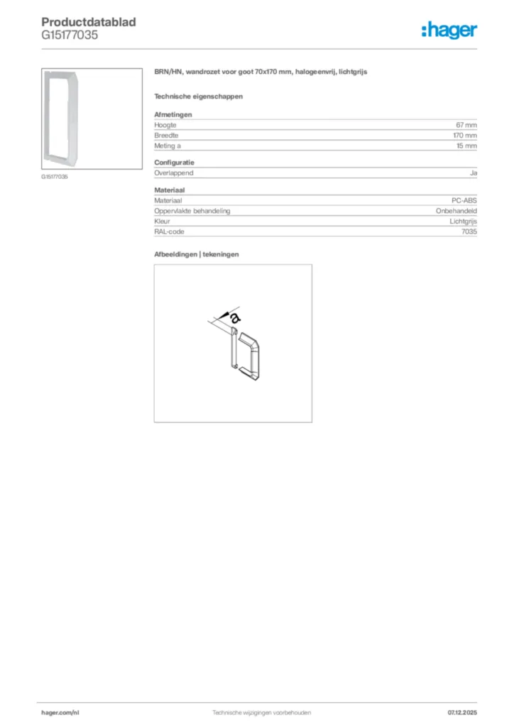 Afbeelding Hager Productdatablad G15177035 | Hager Nederland