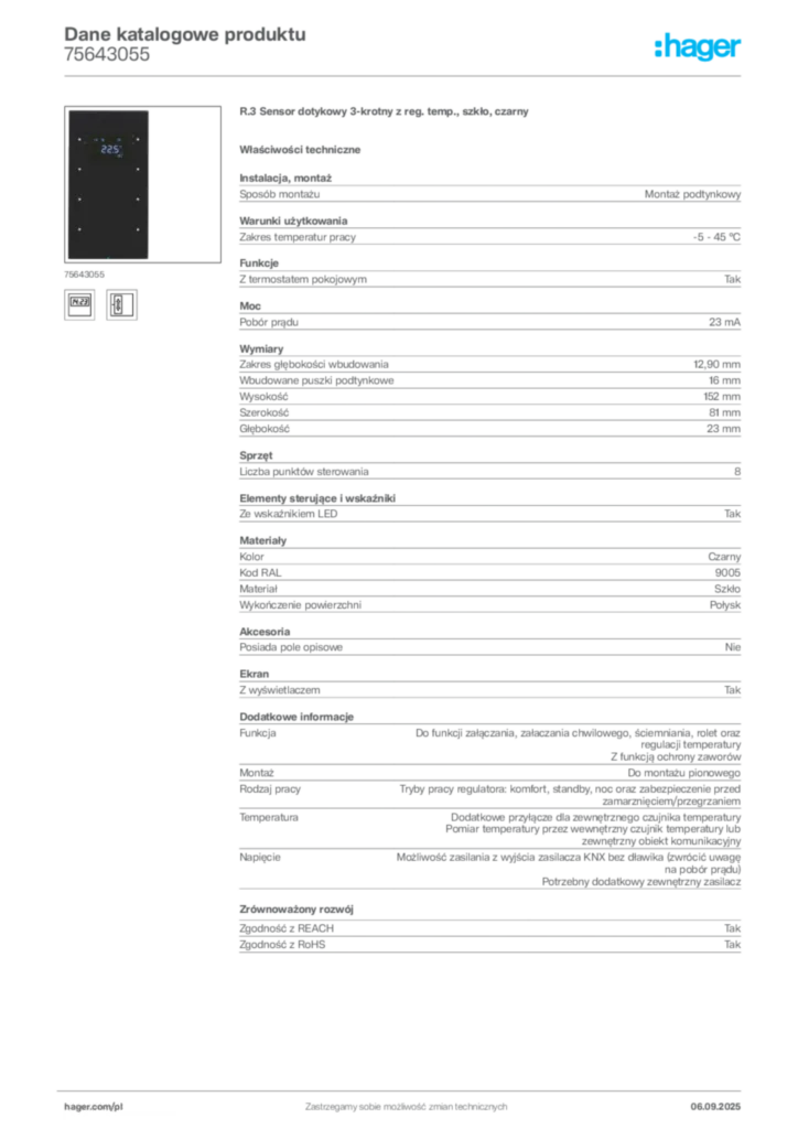 Zdjęcie Hager Dane katalogowe produktu 75643055 | Hager Polska