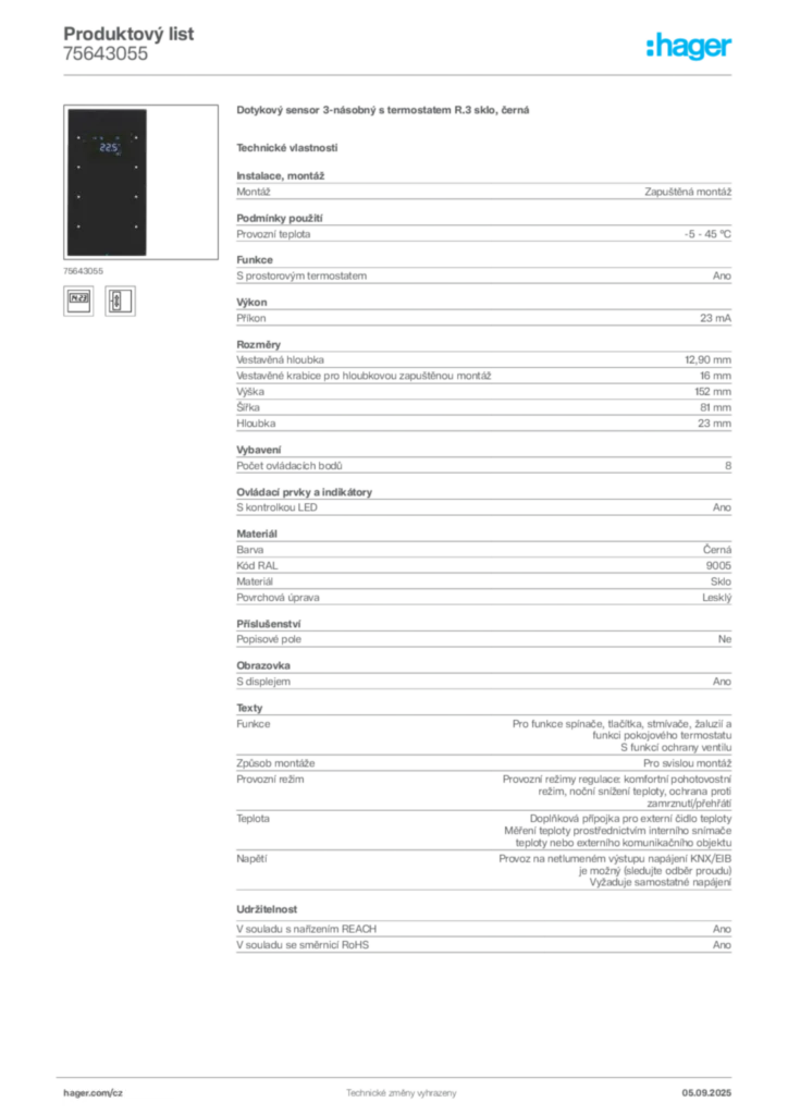 Obrázek Hager Produktový list 75643055 | Hager
