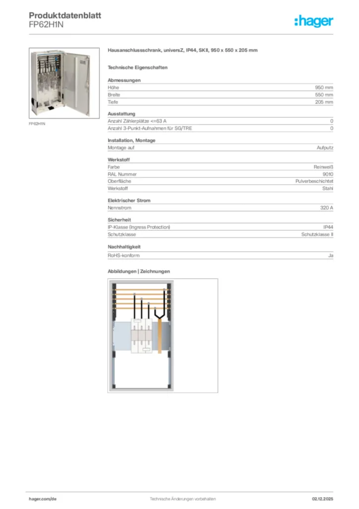 Bild Hager Produktdatenblatt FP62H1N | Hager Deutschland