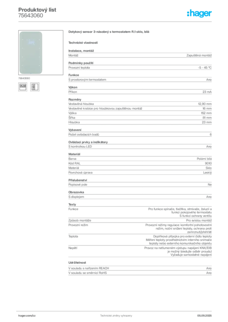 Obrázek Hager Produktový list 75643060 | Hager