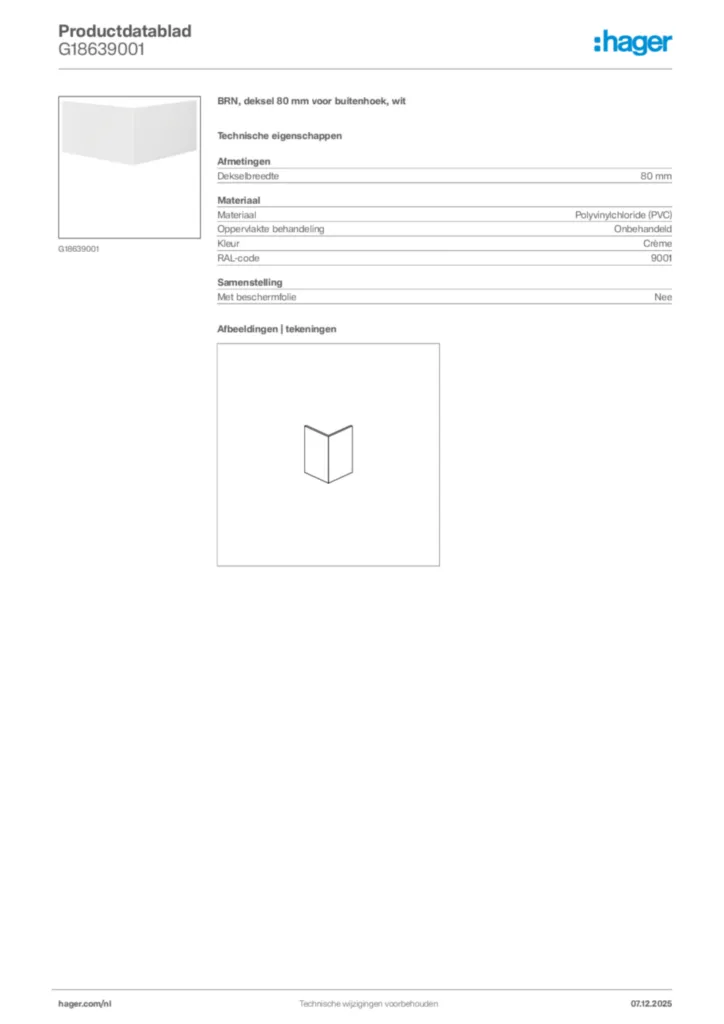Afbeelding Hager Productdatablad G18639001 | Hager Nederland