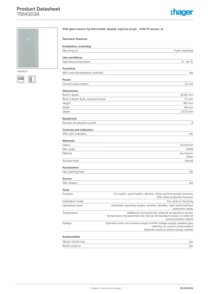 Image Hager Product data sheet 75643034  | Hager Africa