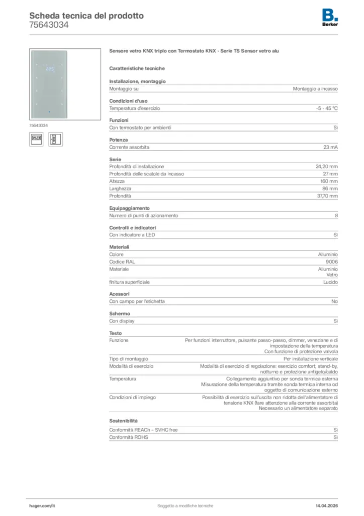 Immagine Berker Scheda tecnica del prodotto 75643034 | Hager Italia