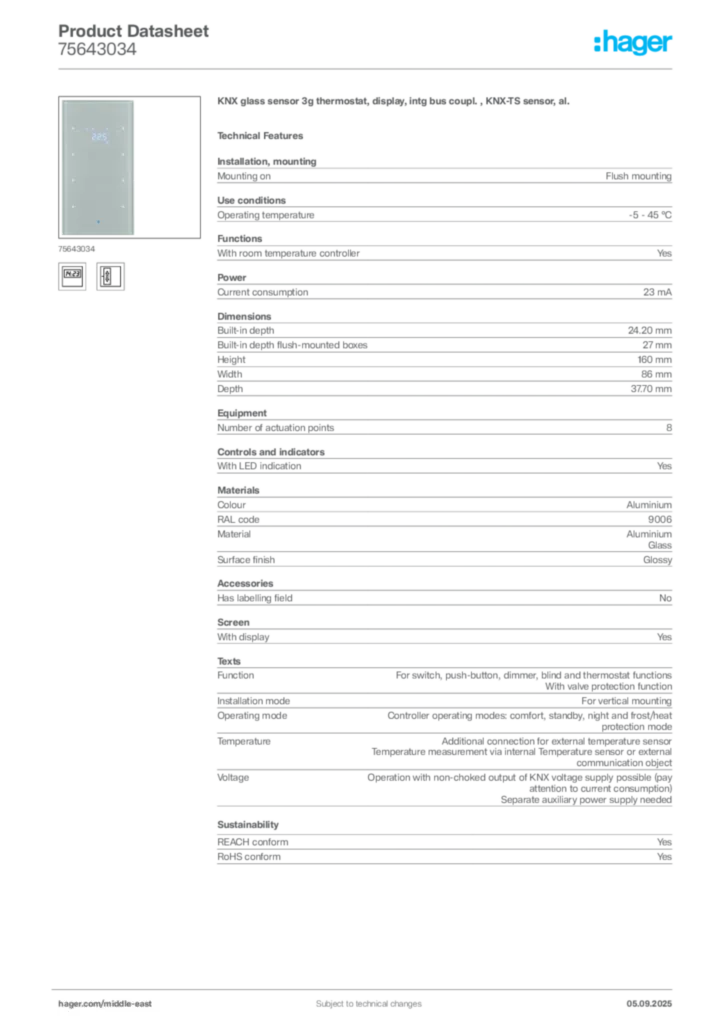 Image Hager Product data sheet 75643034  | Hager