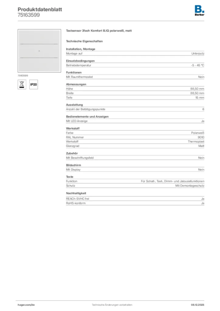 Berker Produktdatenblatt 75163599
