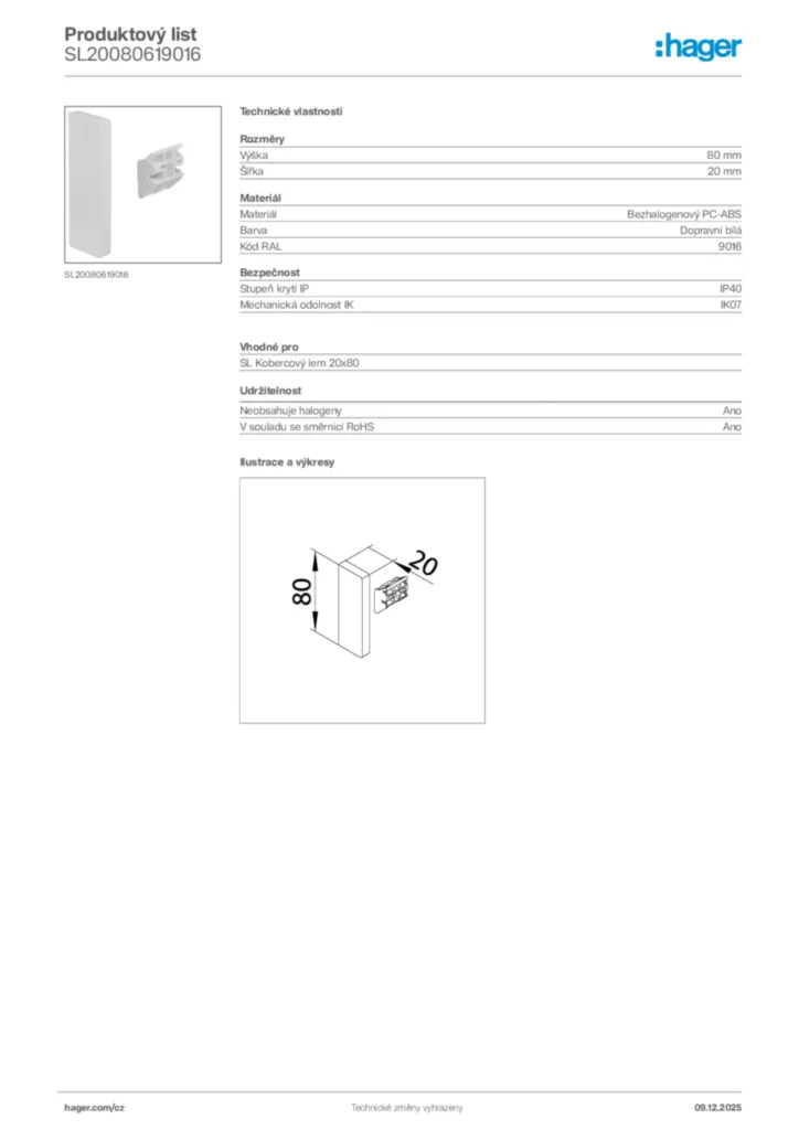 Obrázek Hager Product data sheet SL20080619016 | Hager