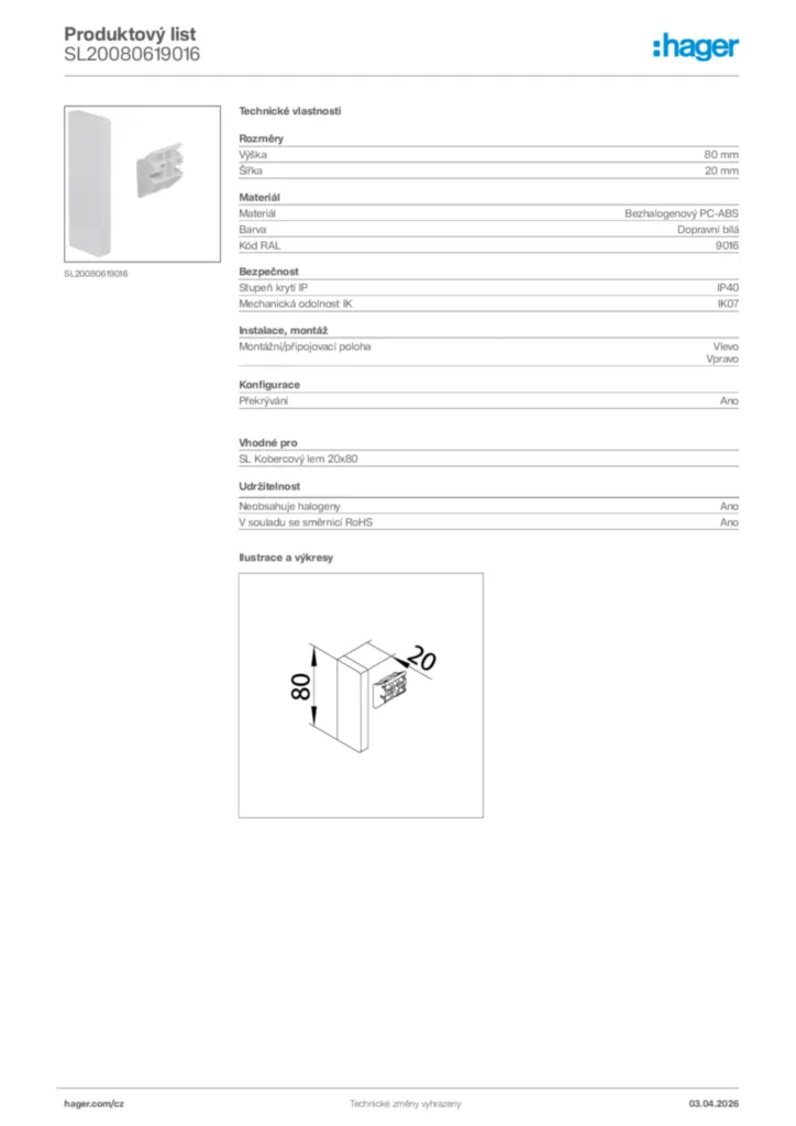 Obrázek Hager Product data sheet SL20080619016 | Hager