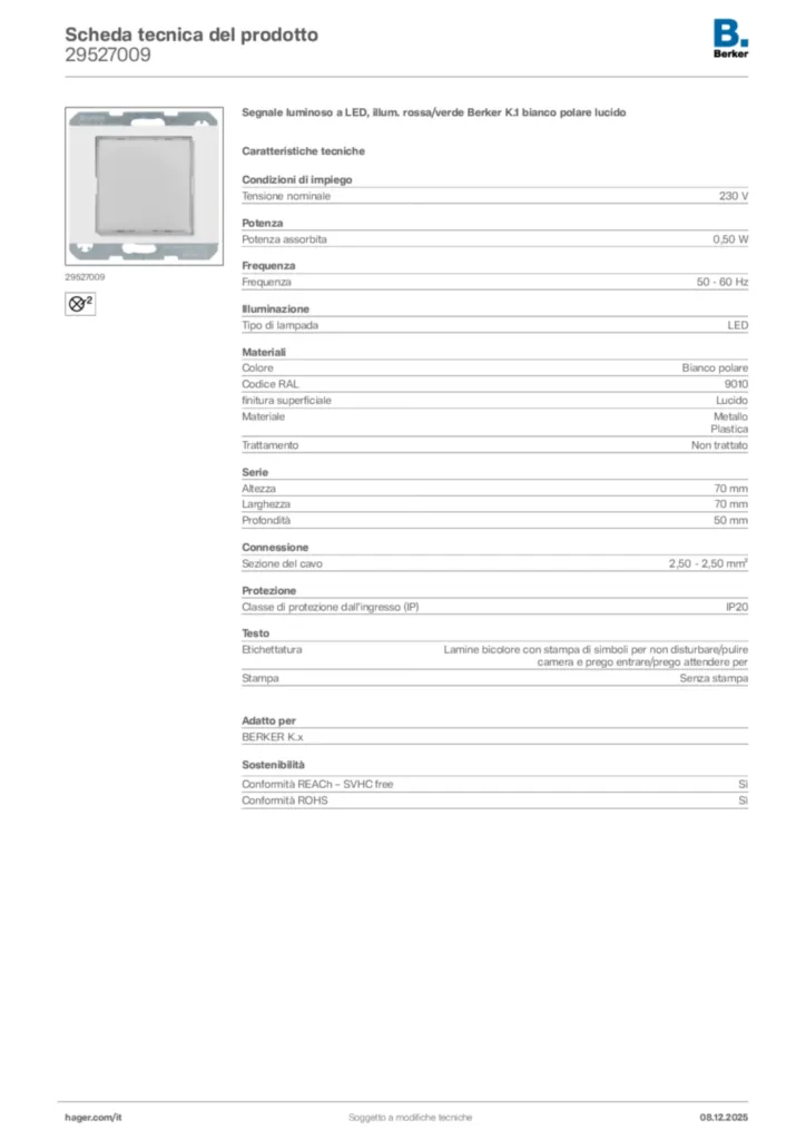Immagine Berker Scheda tecnica del prodotto 29527009 | Hager Italia
