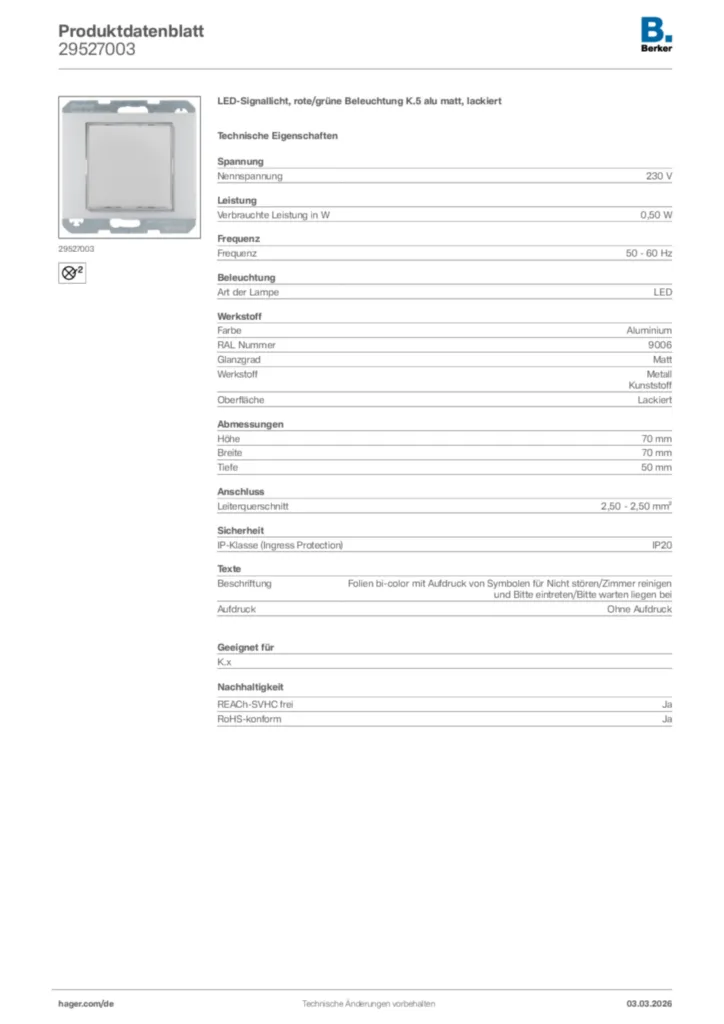 Bild Berker Produktdatenblatt 29527003 | Hager Deutschland