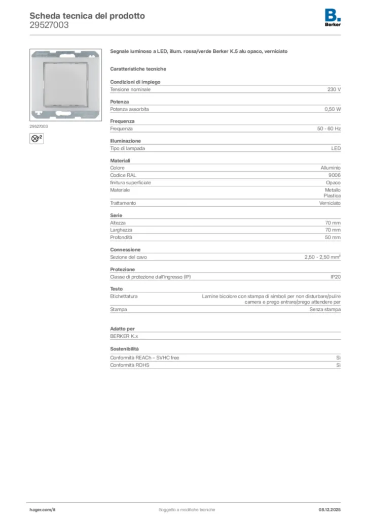 Immagine Berker Scheda tecnica del prodotto 29527003 | Hager Italia