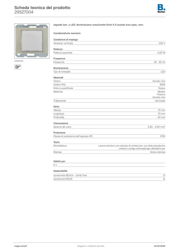 Immagine Berker Scheda tecnica del prodotto 29527004 | Hager Italia