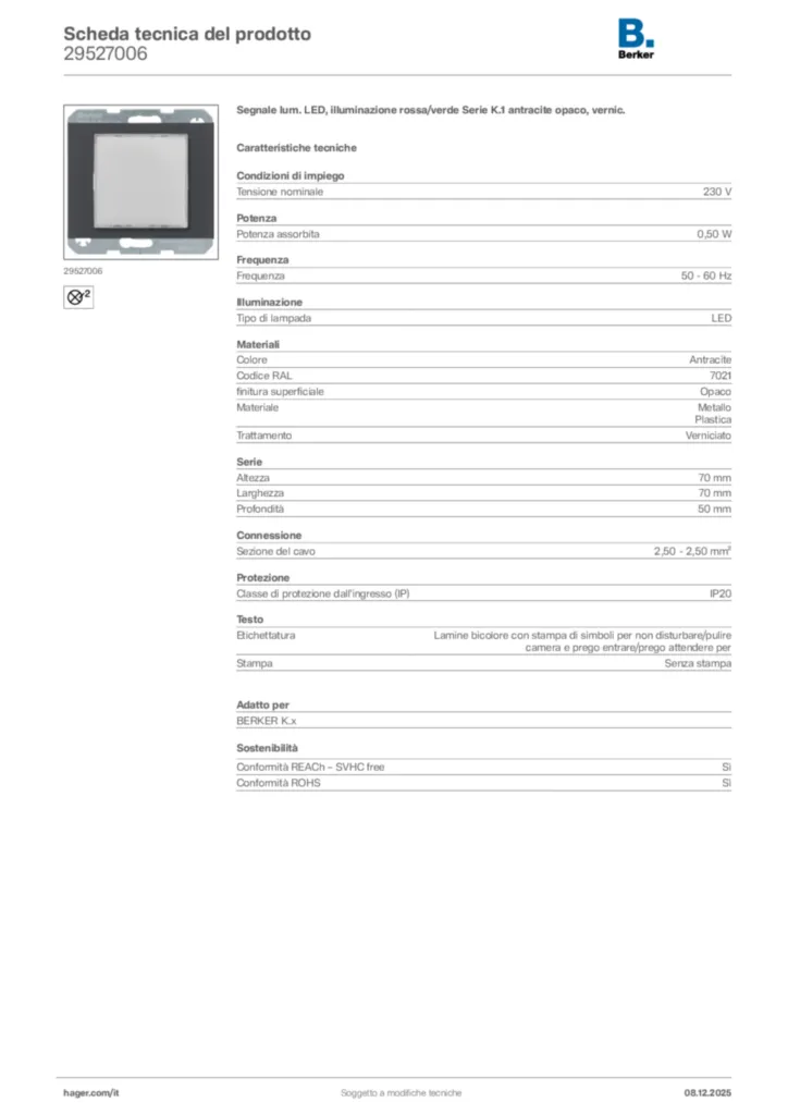 Immagine Berker Scheda tecnica del prodotto 29527006 | Hager Italia