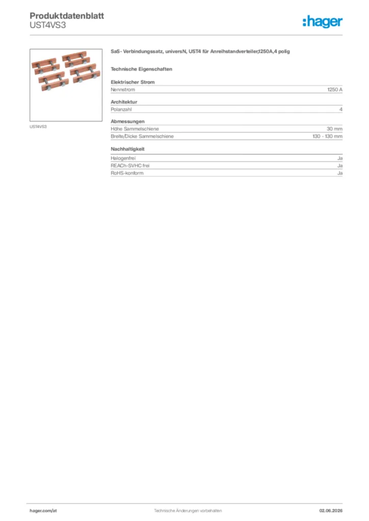 Bild Hager Produktdatenblatt UST4VS3 | Hager Deutschland