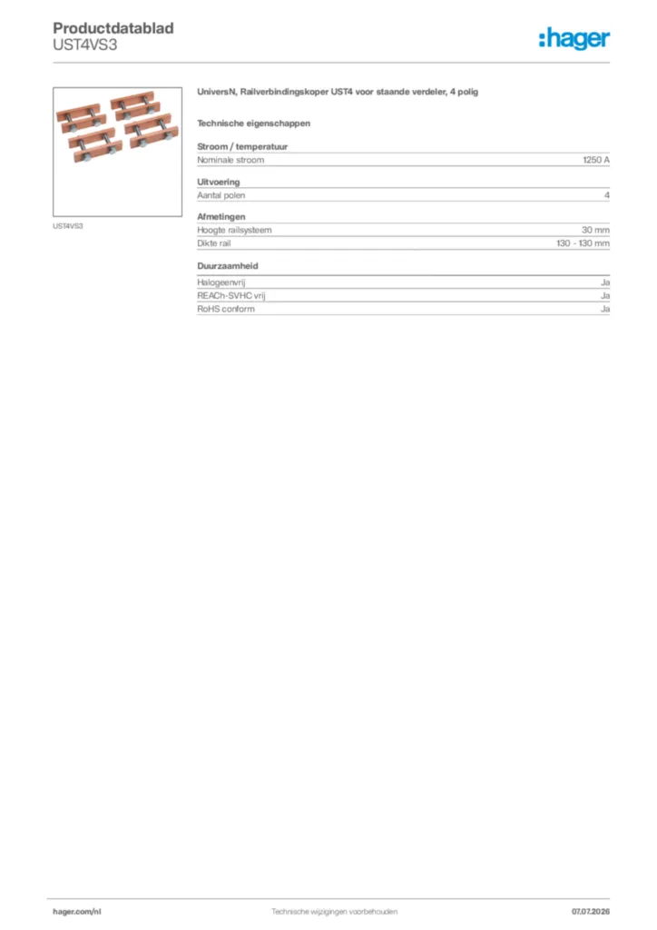 Afbeelding Hager Productdatablad UST4VS3 | Hager Nederland