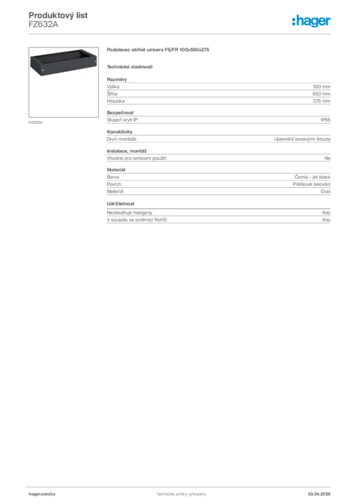 Obrázek Hager Product data sheet FZ632A | Hager