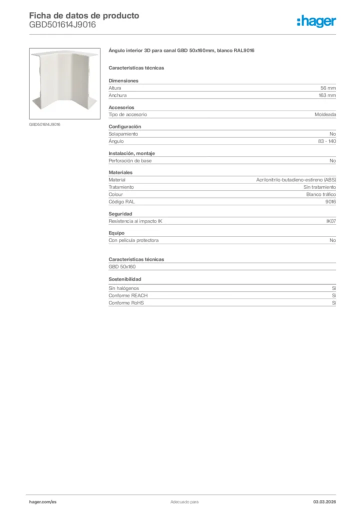 Imagen Hager Ficha de datos de producto GBD501614J9016 | Hager España