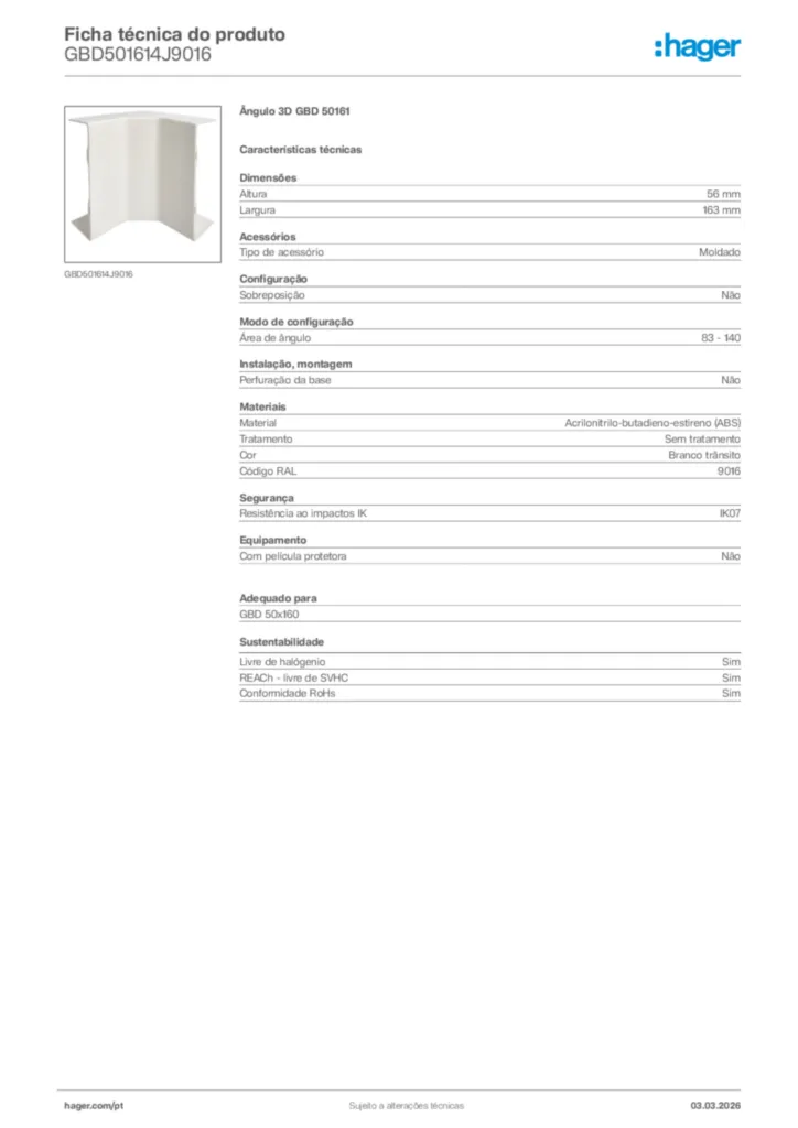 Imagem Hager Ficha técnica do produto GBD501614J9016 | Hager Portugal