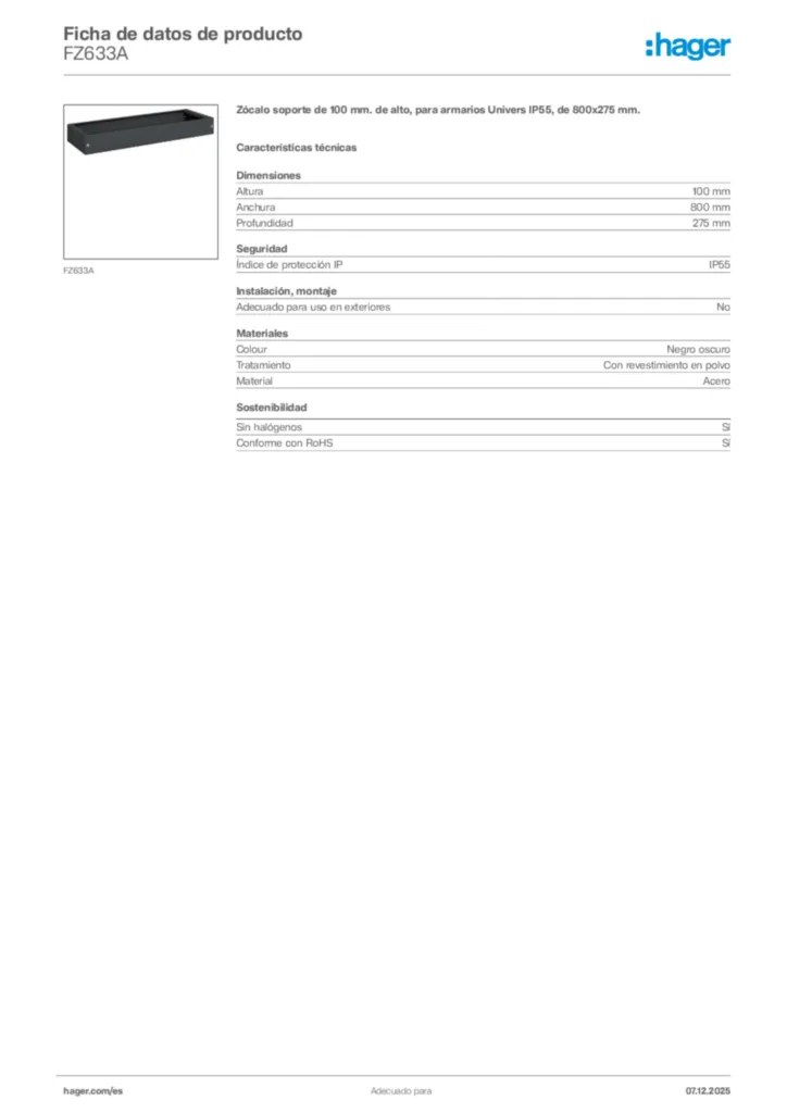 Imagen Hager Ficha de datos de producto FZ633A | Hager España