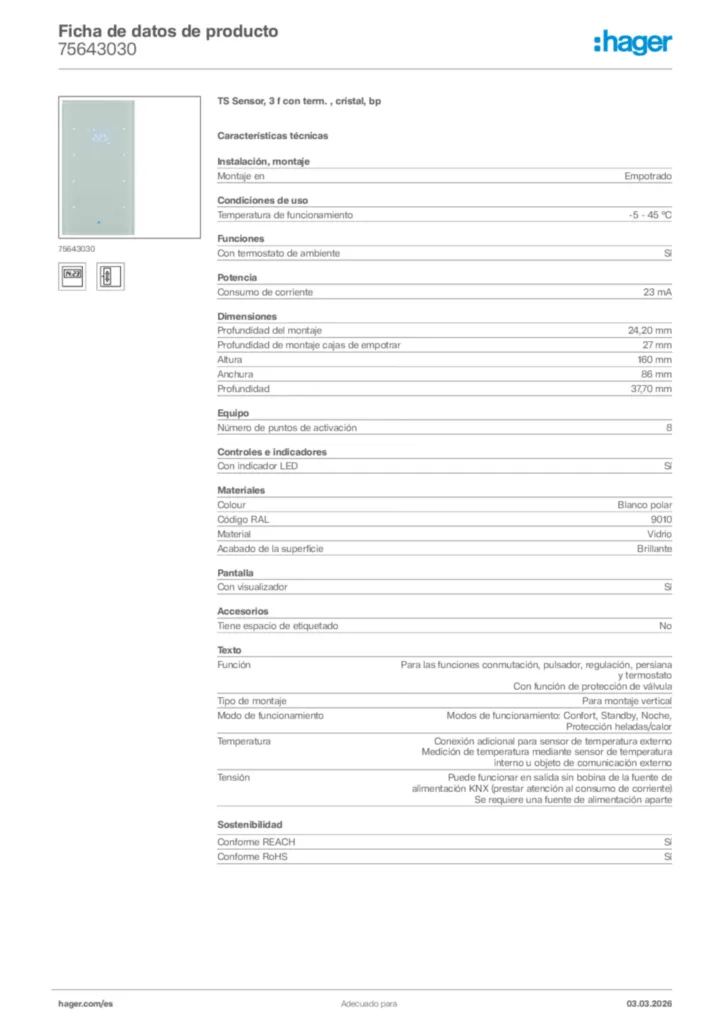 Imagen Hager Ficha de datos de producto 75643030 | Hager España