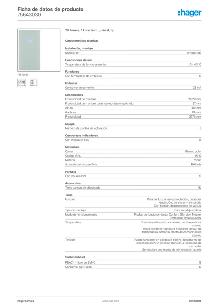 Imagen Hager Ficha de datos de producto 75643030 | Hager España