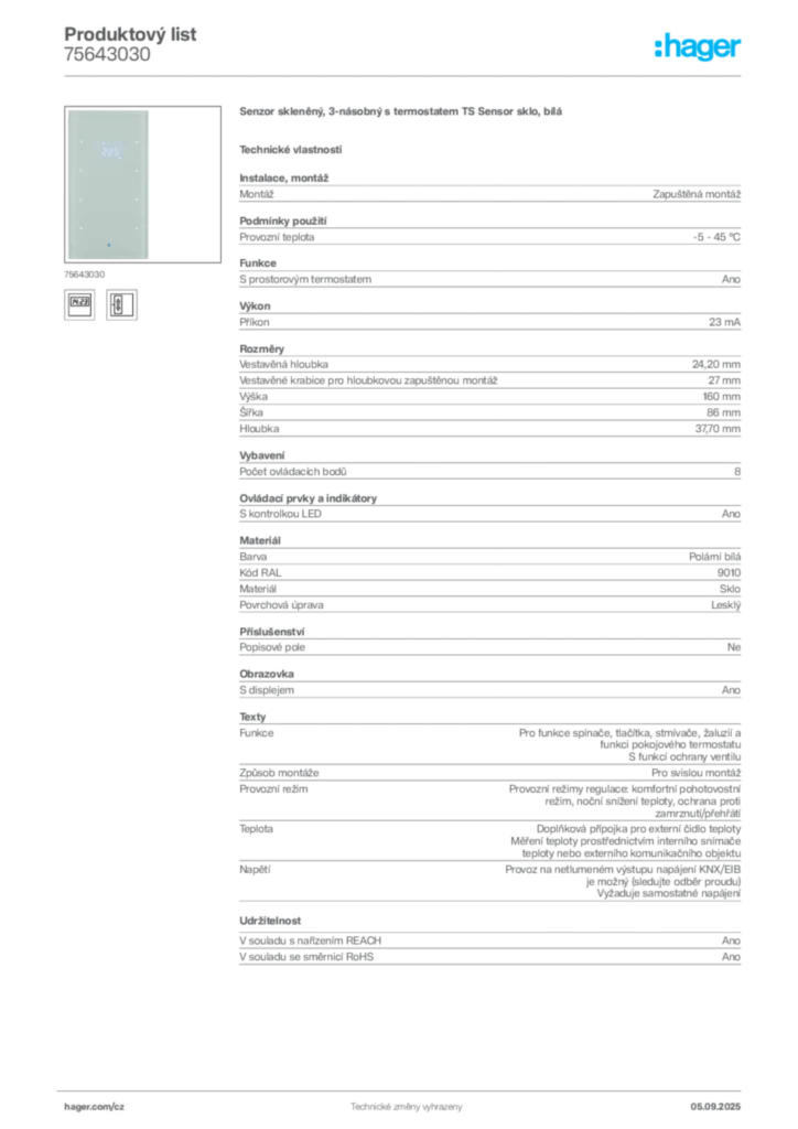 Obrázek Hager Produktový list 75643030 | Hager