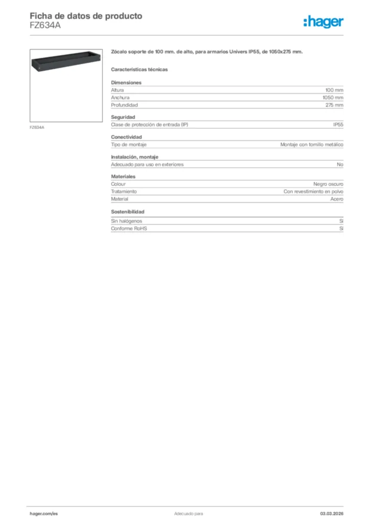 Imagen Hager Ficha de datos de producto FZ634A | Hager España