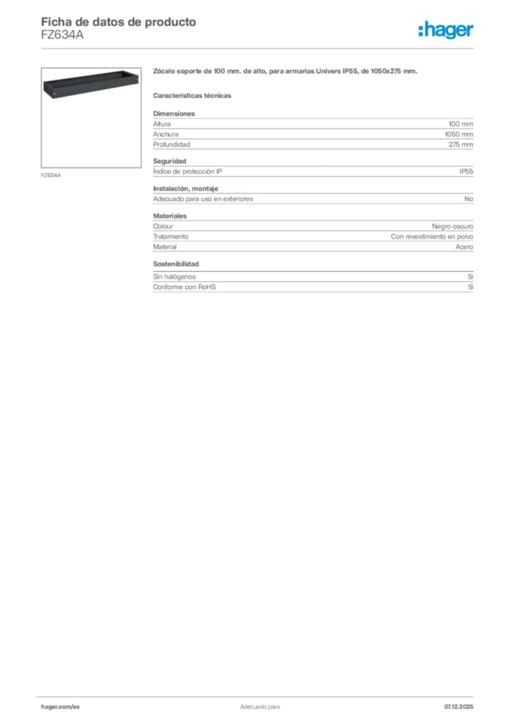 Imagen Hager Ficha de datos de producto FZ634A | Hager España