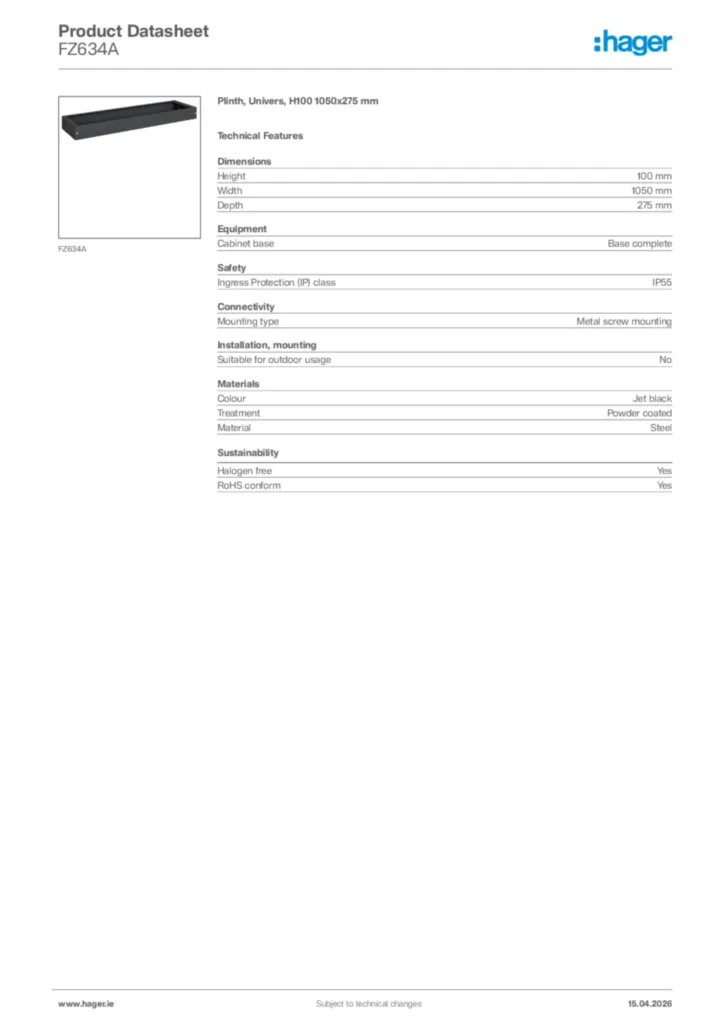 Image Hager Product data sheet FZ634A  | Hager