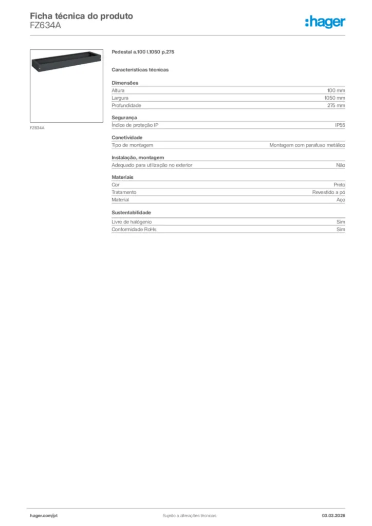 Imagem Hager Ficha técnica do produto FZ634A | Hager Portugal