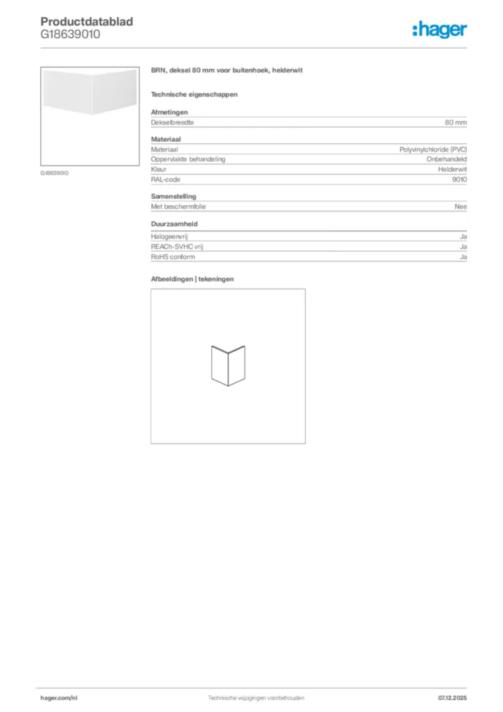 Afbeelding Hager Productdatablad G18639010 | Hager Nederland