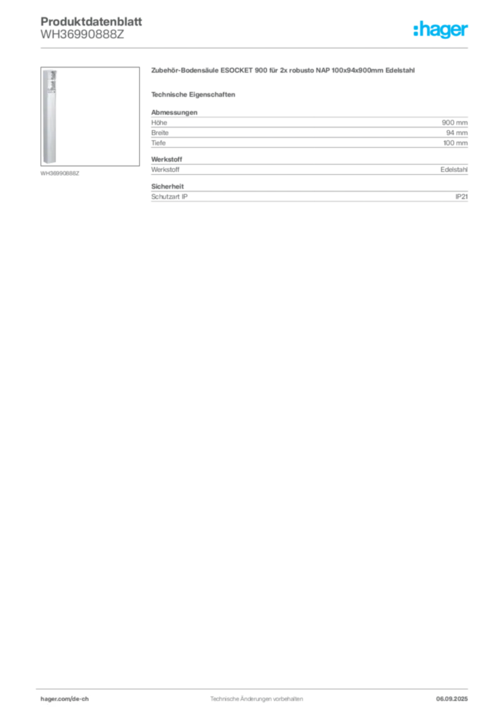 Bild Hager Produktdatenblatt WH36990888Z | Hager Schweiz
