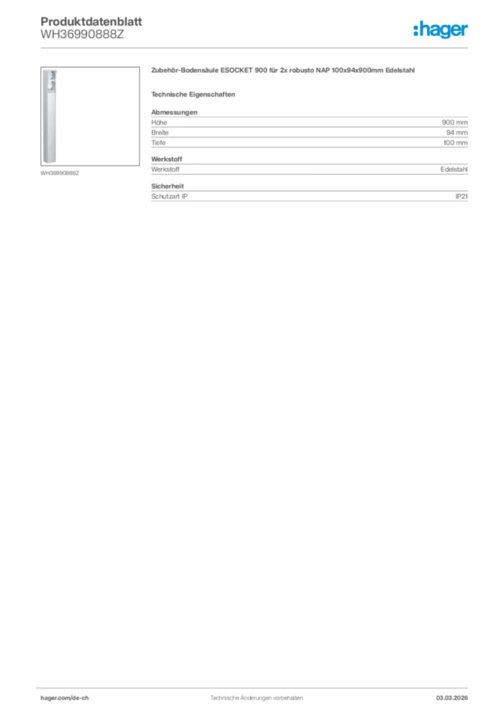 Bild Hager Produktdatenblatt WH36990888Z | Hager Schweiz