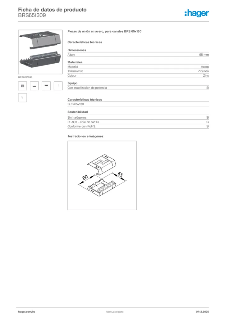 Imagen Hager Ficha de datos de producto BRS651309 | Hager España