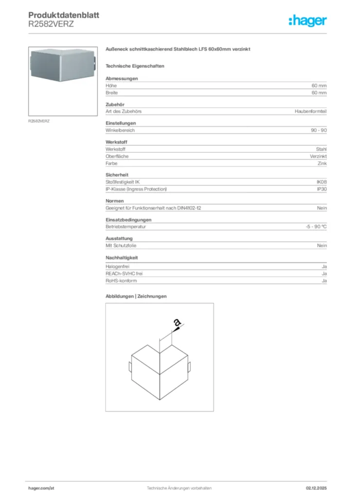 Bild Hager Produktdatenblatt R2582VERZ | Hager Deutschland