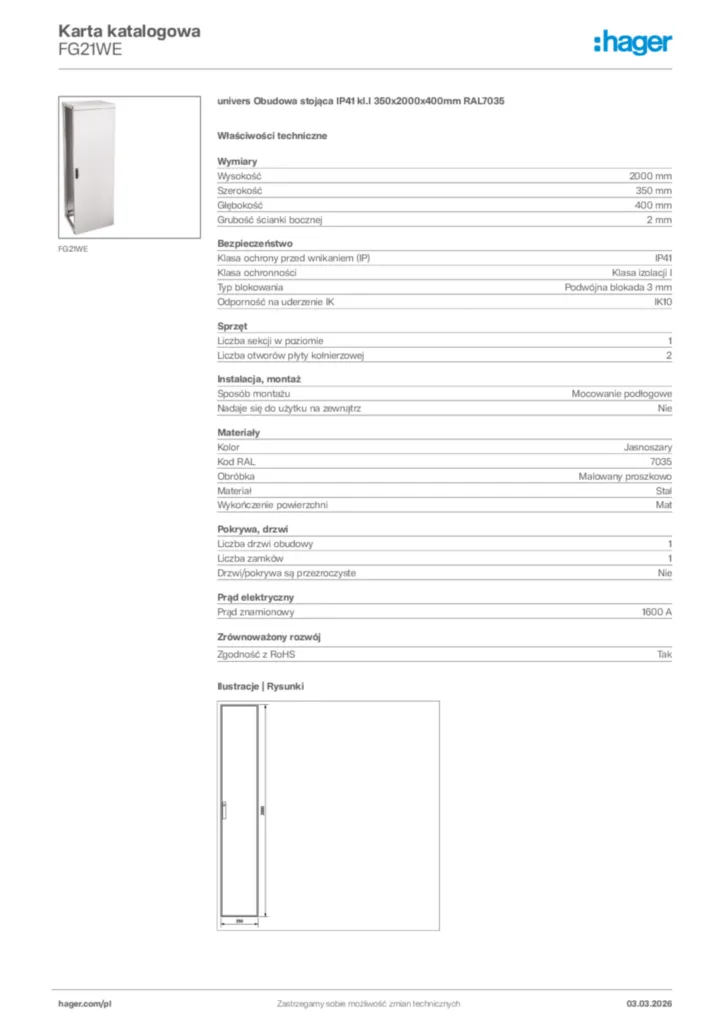 Zdjęcie Hager Karta katalogowa FG21WE | Hager Polska