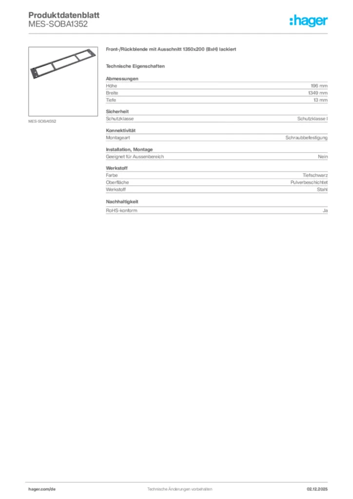 Bild Hager Produktdatenblatt MES-SOBA1352 | Hager Deutschland