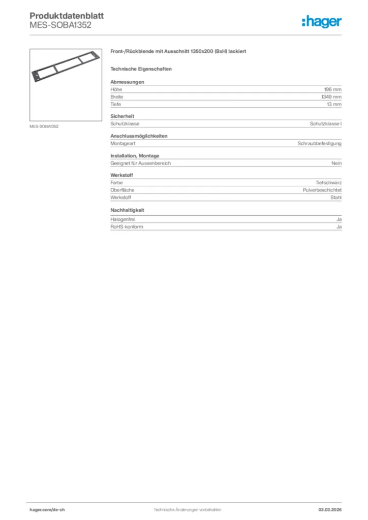 Bild Hager Produktdatenblatt MES-SOBA1352 | Hager Schweiz