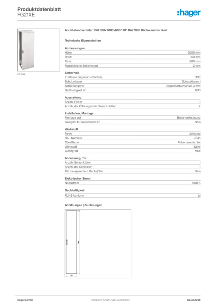 Bild Hager Produktdatenblatt FG21XE | Hager Deutschland
