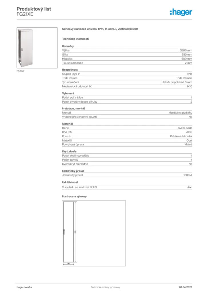 Obrázek Hager Product data sheet FG21XE | Hager
