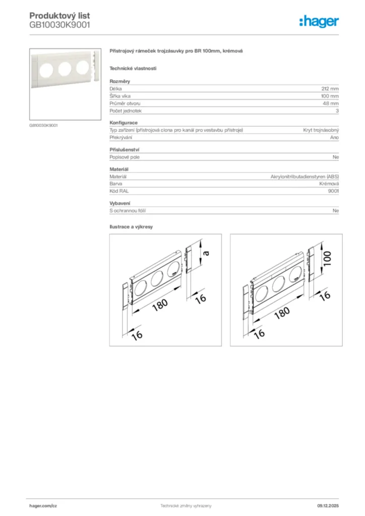 Obrázek Hager Product data sheet GB10030K9001 | Hager