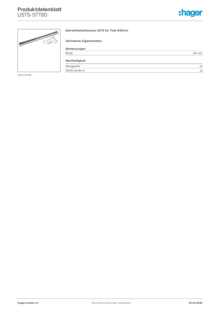 Bild Hager Produktdatenblatt UST5-STT80 | Hager Schweiz