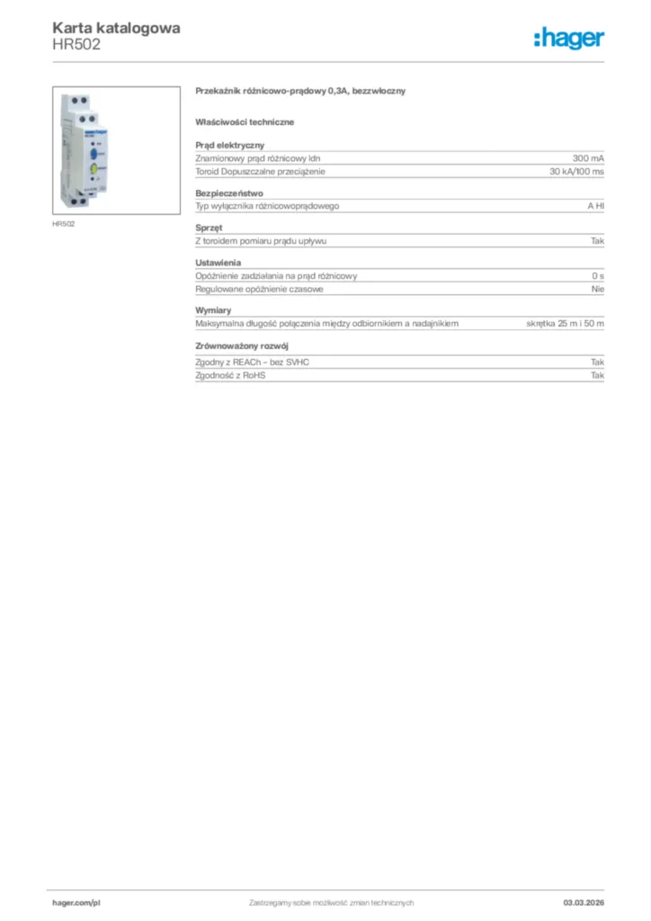 Zdjęcie Hager Karta katalogowa HR502 | Hager Polska