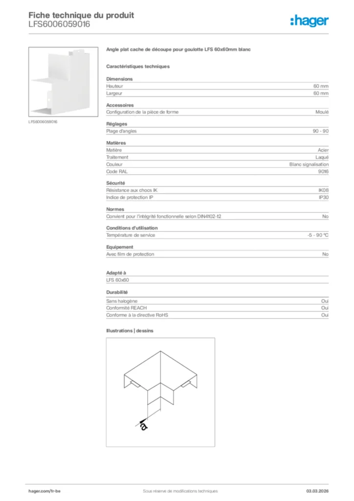 Image Hager Fiche technique du produit LFS6006059016 | Hager Belgique
