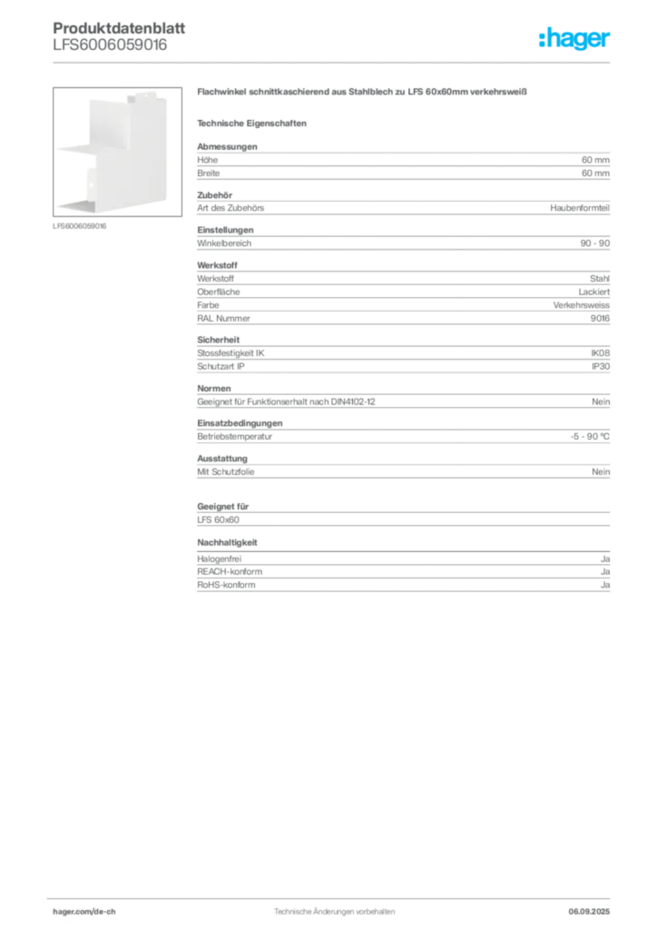 Bild Hager Produktdatenblatt LFS6006059016 | Hager Schweiz