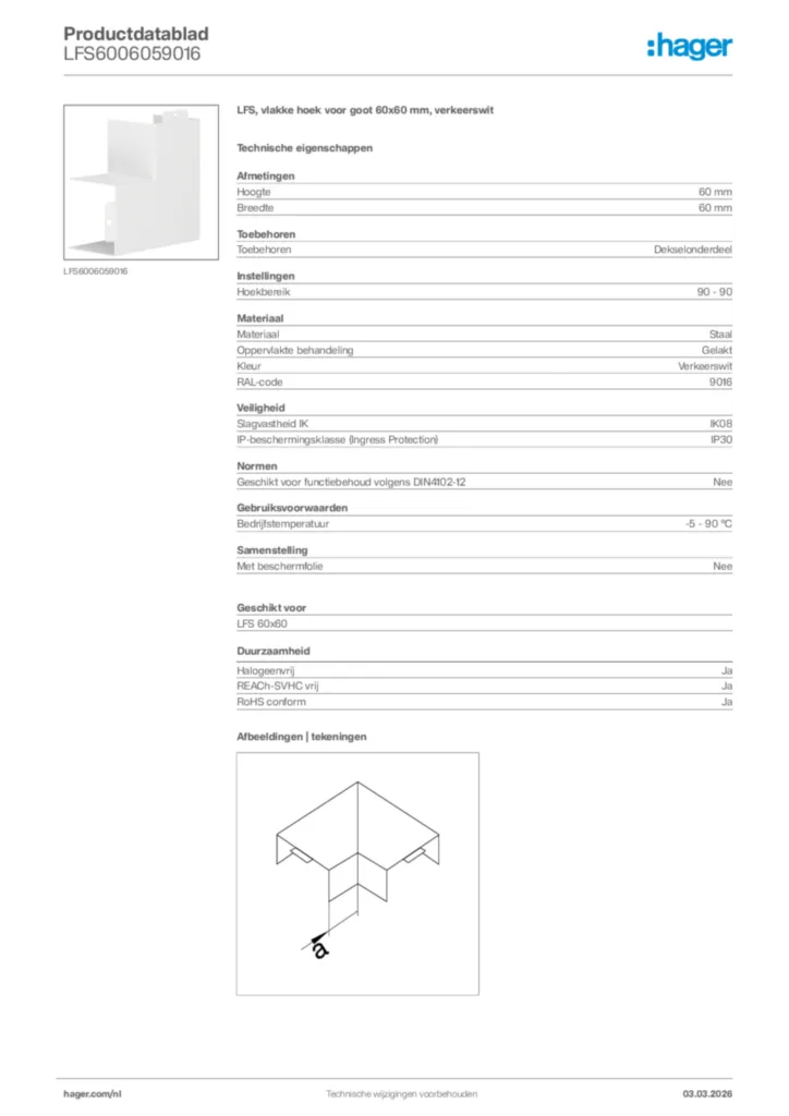 Afbeelding Hager Productdatablad LFS6006059016 | Hager Nederland